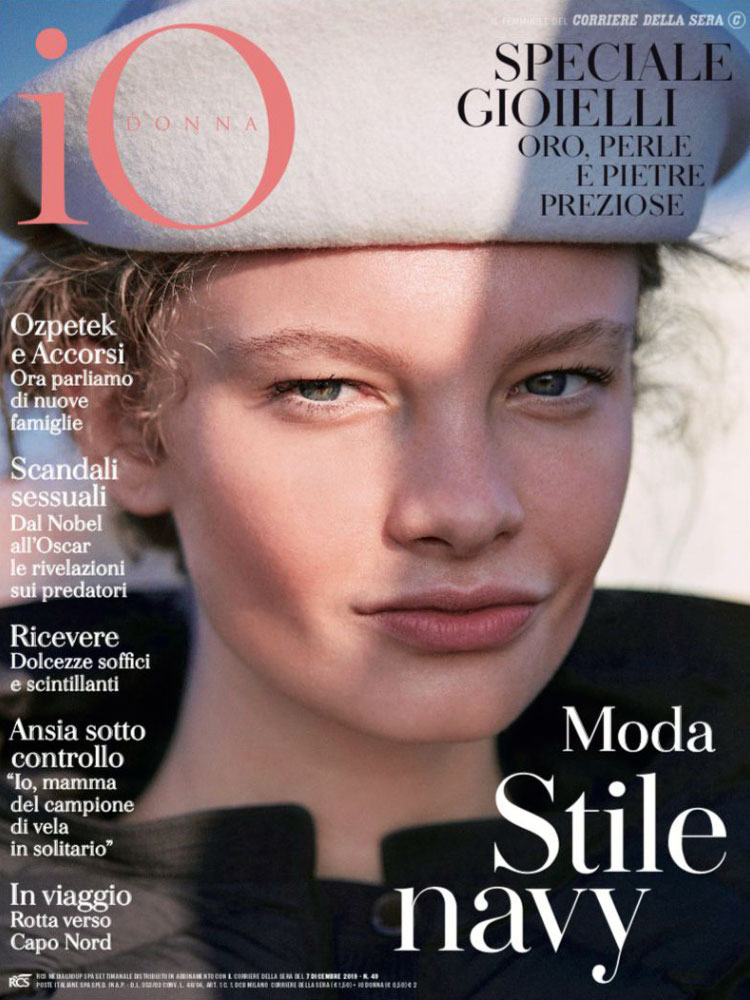 Couverture Magazine Io Donna - Décembre 2019 - Speciale Gioielli - Oro, Perle e Pietre preziose - Moda Stile Navy