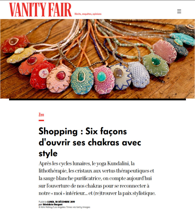 Vanity Fair - Une de l'article "Shopping : Six façons d'ouvrir ses chakras avec style"