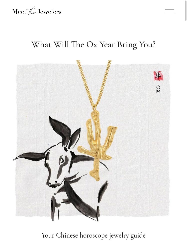 Cover of the publication "What Will The Ox Year Bring You?" on "Meet the jewellers" website