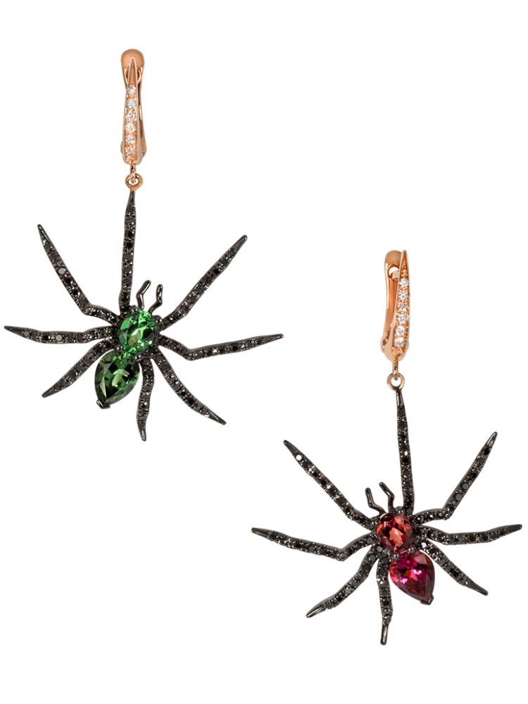 Pink Spider earrings by Alexandra Abramczyk