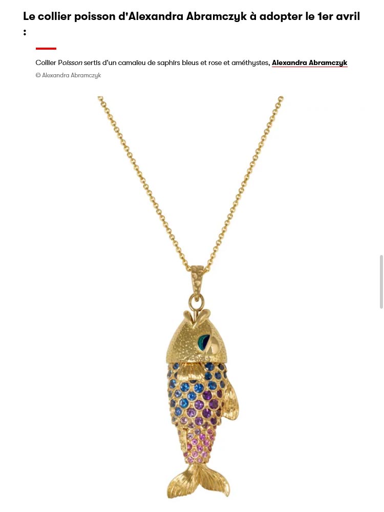 Fish necklace set with shades of blue and pink sapphires and amethysts, Alexandra Abramczyk