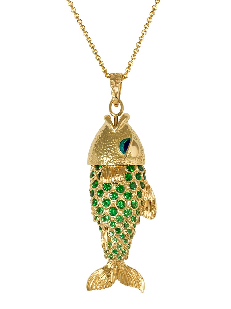 Tsavorites fish necklace, Alexandra Abramczyk