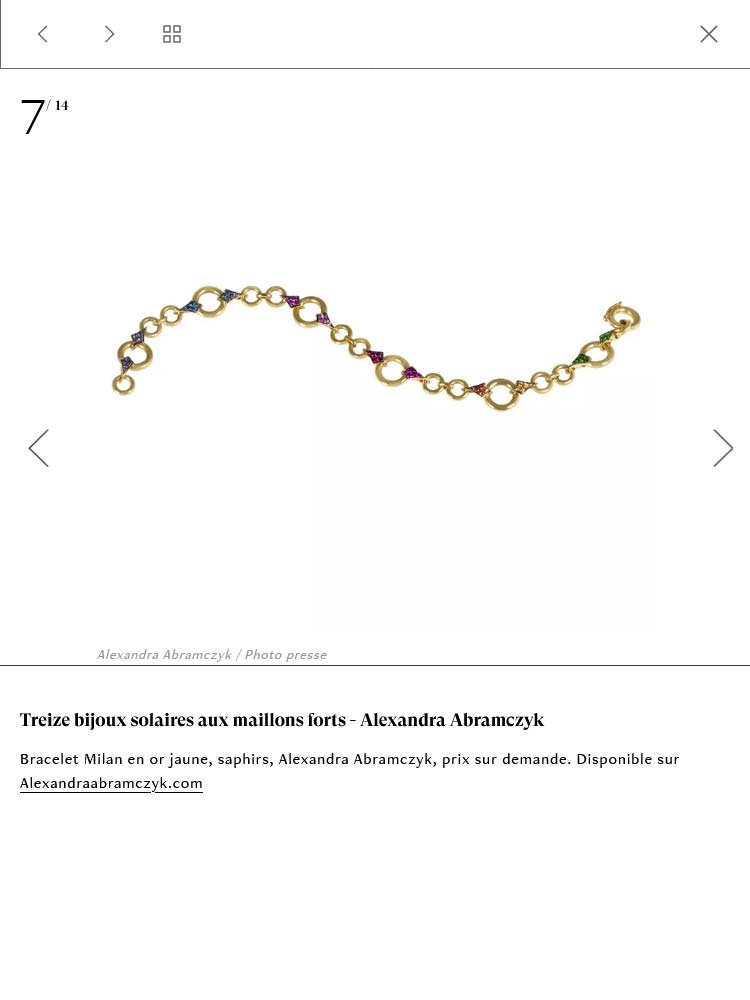 Milan bracelet in yellow gold, sapphires, Alexandra Abramczyk