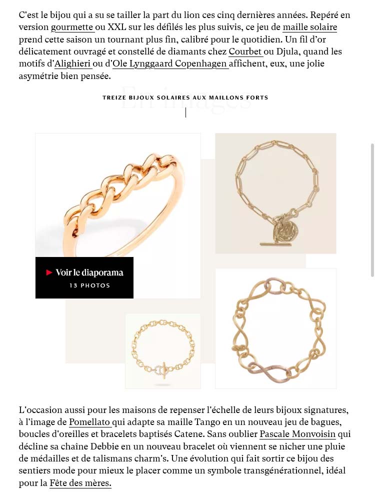 Publication "Thirteen solar jewels with strong links" on Madame.LeFigaro.fr