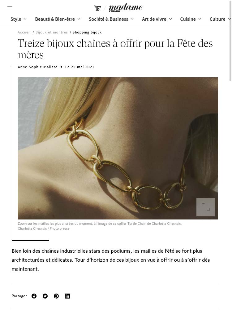 Cover of the publication "Thirteen solar jewelry with strong links" on Madame.LeFigaro.fr