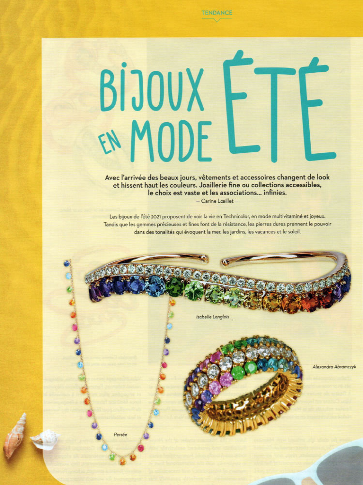 Page "Tendance : Bijoux en mode Été" du Magazine "Dreams - Spéciale Haute Joaillerie" de Juillet, Août, Septembre 2021