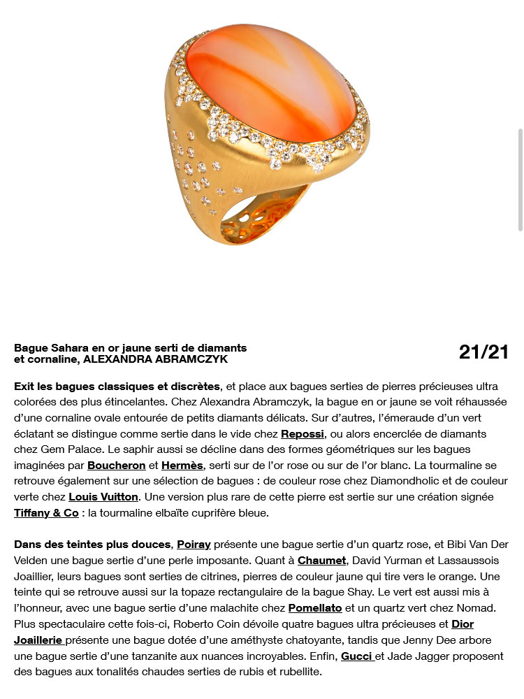Publication "21 bagues serties de pierres précieuses colorées"