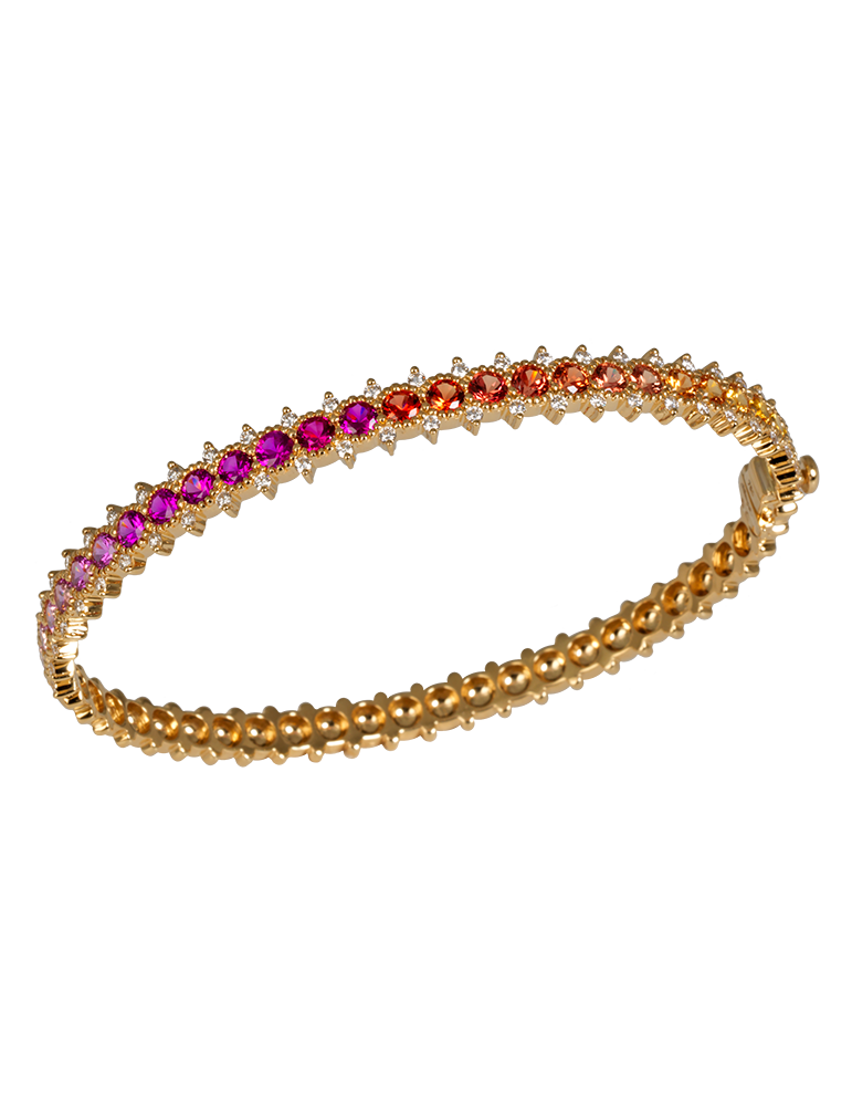 Bracelet "Soul" en or jaune 18 carats avec saphirs fantaisie, rubis et diamants - Alexandra Ambramczyk