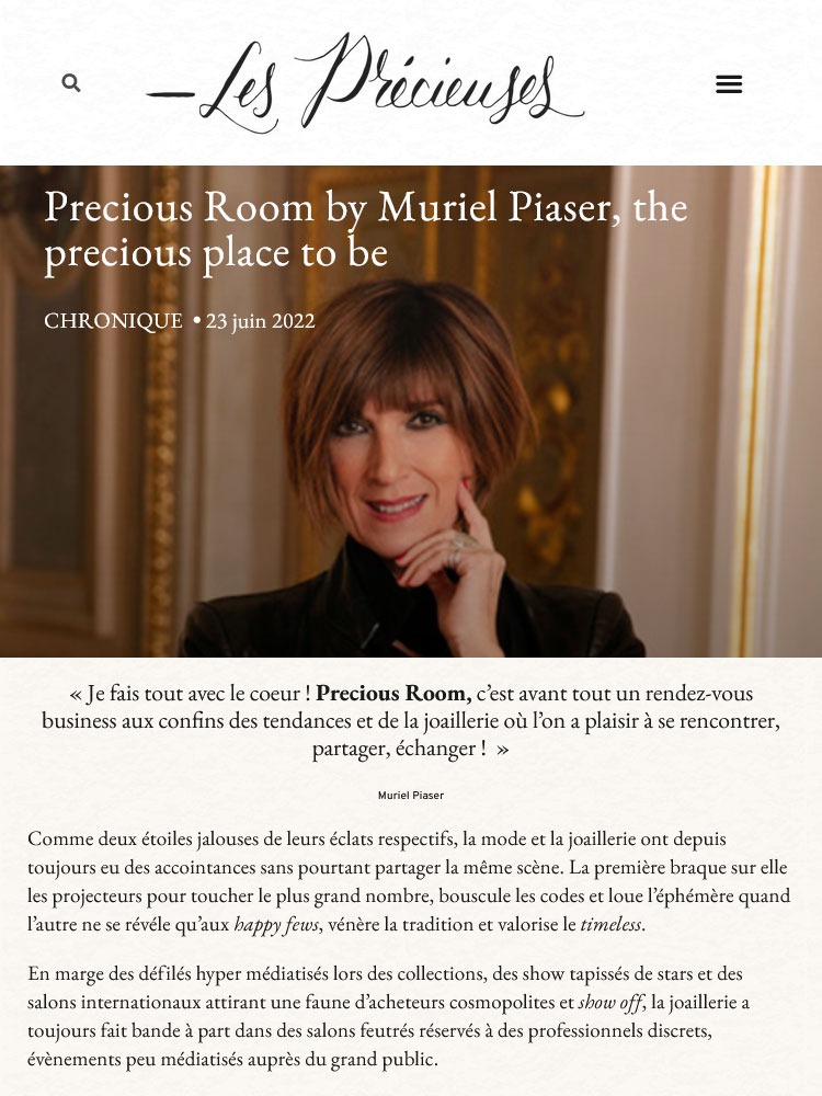 Edito de l'article "Precious Room by Muriel Piaser, the precious place to be" sur LesPrecieuses.fr