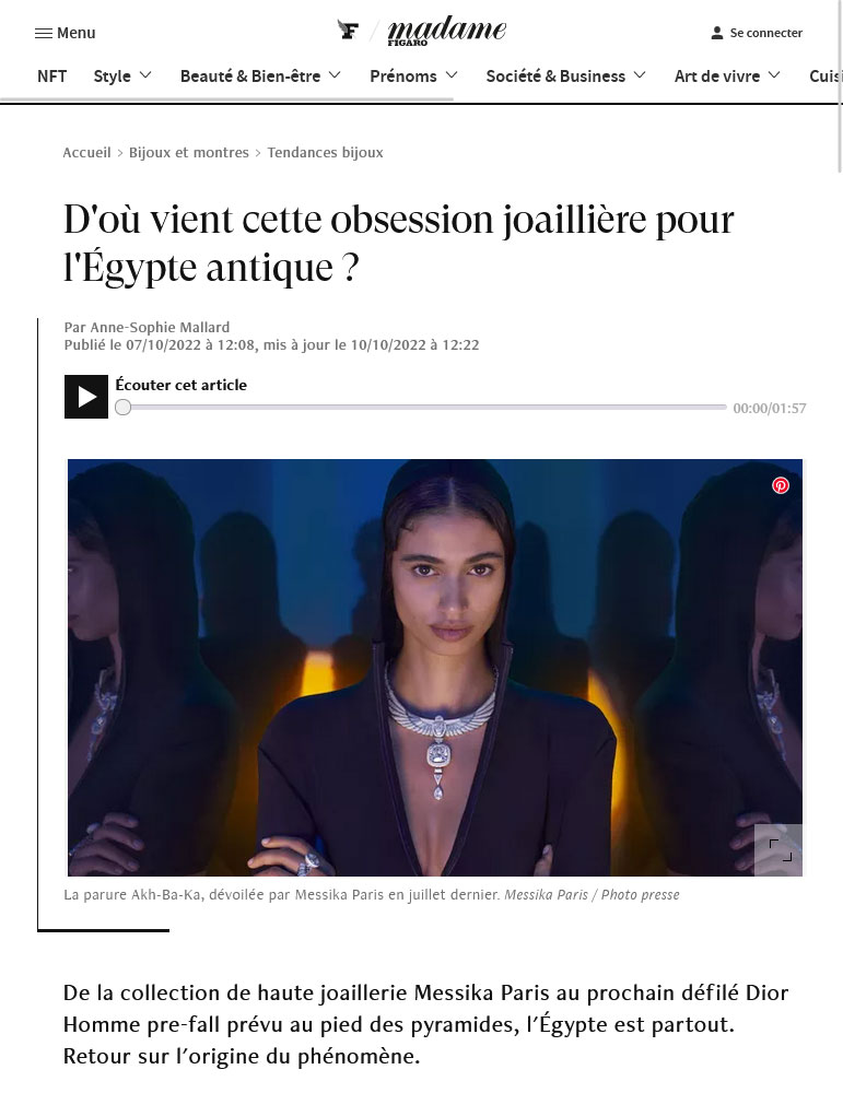 "Where does this obsession with ancient Egypt come from?": headlines of the article on Madame.LeFigaro.fr