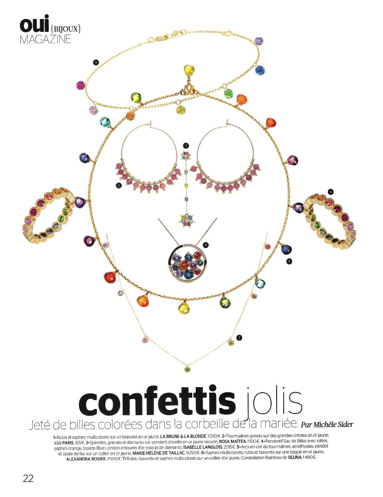 Rainbow wedding band by Alexandra Rosier selected by Michèle Slider in the article "Confettis jolis" of "Oui Mag" magazine