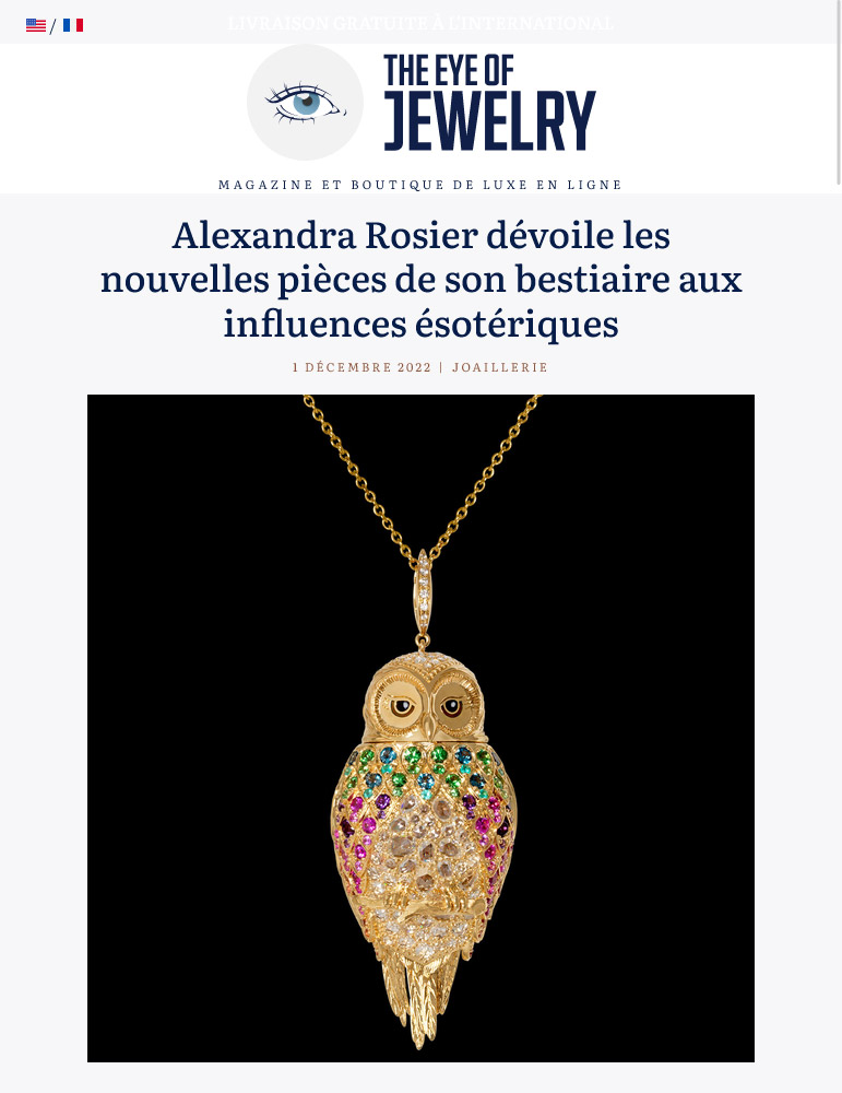 "Alexandra Rosier unveils the new pieces of her bestiary with esoteric influences", a publication on theeyeofjewelry.com