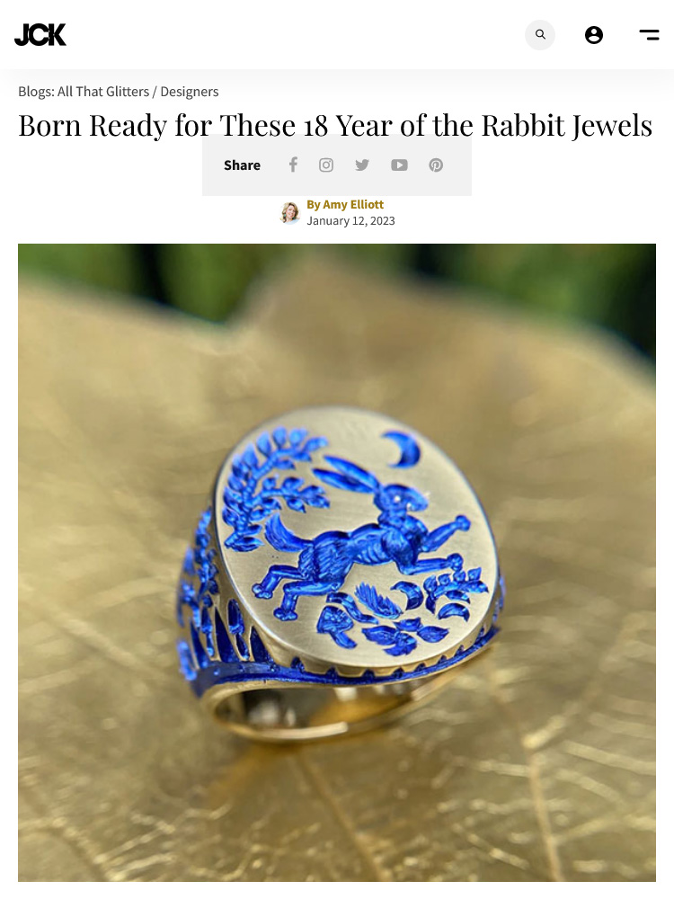 Cover of the article "Born Ready for These 18 Year of the Rabbit Jewels" by Amy Elliott (JCK Magazine)