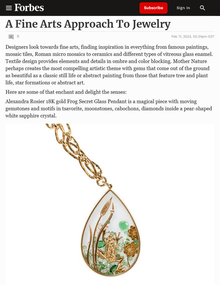A Fine Arts Approach To Jewelry: Alexandra Rosier 18K gold Frog Secret Glass Pendant