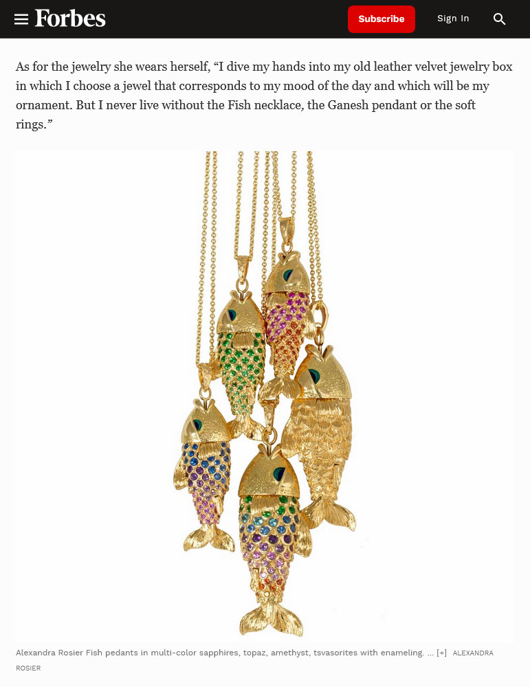 Publication by Beth Bernstein on Forbes.com: Alexandra Rosier's fish necklaces