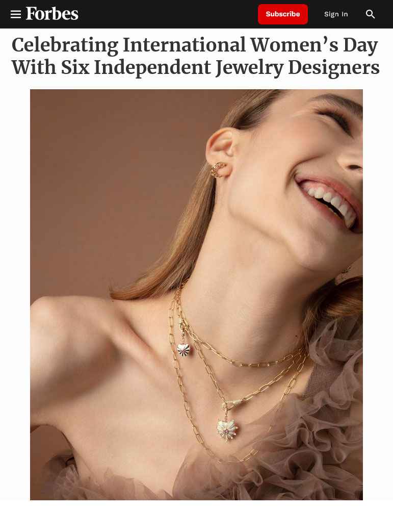 Célébration de la Journée internationale de la femme avec six créatrices de bijoux indépendantes, publication de Beth Bernstein sur Forbes.com